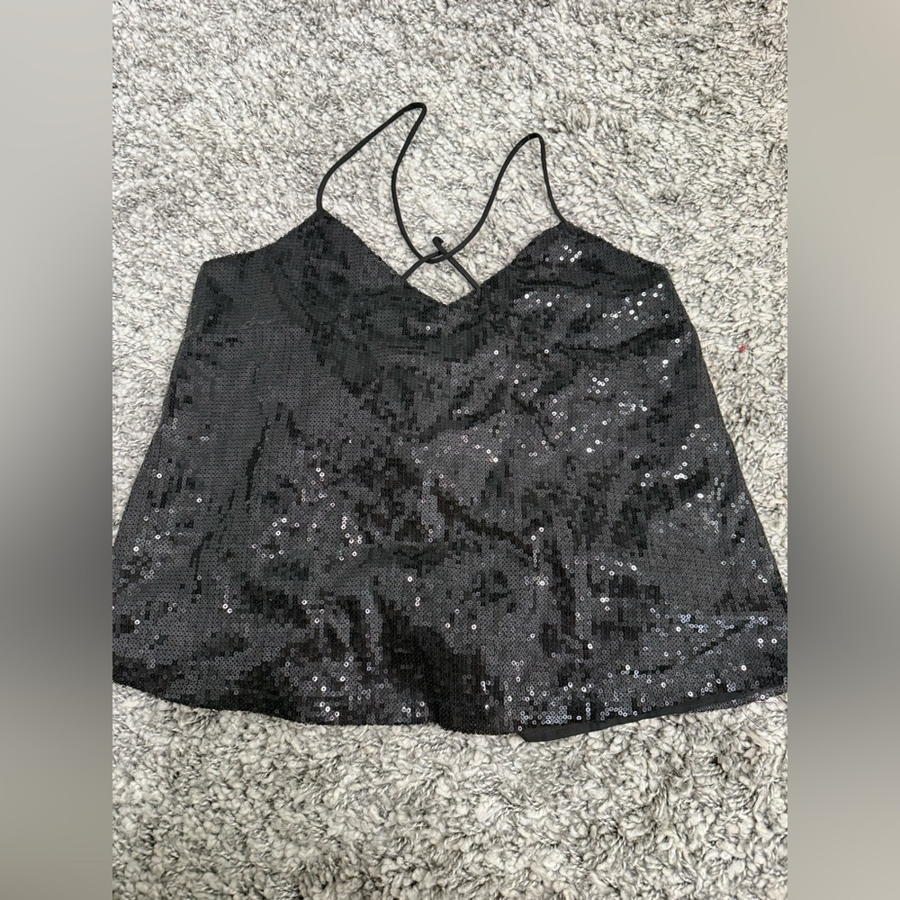 Le Lis Collection Black Sequin Strappy Top